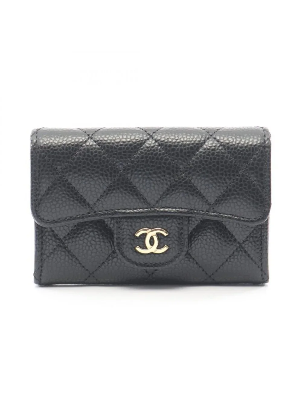 Chanel Card Case Classic Flap Quilted Black Caviar Leather